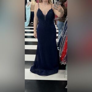 Elegant Navy Blue Lace Gown
